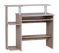 WOHNLING escritorio de la computadora DENNIS Sonoma roble 94 x 90 x 48 cm con bandeja para teclado | mesa de ordenador portátil sin ruedas con la parte superior | mesa de PC con bandeja de la impresora para ahorrar espacio | Escritorio par