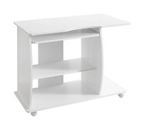 WOHNLING mesa de ordenador DIANA enrollables blanco 90 x 71 x 50 cm con bandeja para teclado | mesa de ordenador portátil con ruedas | mesa de PC con bandeja de la impresora para ahorrar espacio | Escritorio para espacios pequeños
