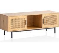 WOHNLING: Mueble bajo de televisión con diseño de roble y trenzado vienés, dimensiones 120x45,5x40 cm. Mueble de TV atemporal con puertas correderas. Mueble de TV alto. Mesa de televisión. Mueble para