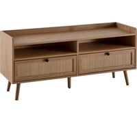 WOHNLING: Mueble bajo de TV de 120x56x39 cm, con diseño de roble y ratán. Mueble alto para TV con cajones. Mesa de TV, mueble de TV, espacio de almacenamiento, mueble para TV