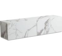 WOHNLING Mueble de TV suspendido, diseño de mármol, blanco, 120x30x30 cm. Mueble para televisión con puertas abatibles, diseño moderno. Mueble de TV de pared, mueble para televisión, cómoda de TV