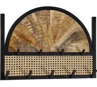WOHNLING - Perchero de pared Mango, madera maciza / ratán, 53x40x7,5 cm. Perchero para pasillo, barra con ganchos, tejido vienés, panel de pared, perchero de pared, metal