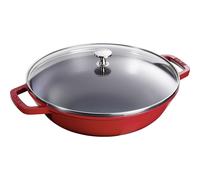 Wok, 30 cm, con tapa de cristal, cerezo, hierro fundido, Staub