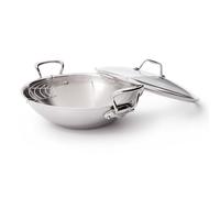 Wok, 32 cm, asas de acero inoxidable, tapa de cristal, Mauviel