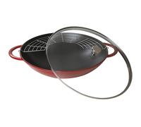 Wok, 37 cm, con tapa de cristal, cereza, hierro fundido, Staub