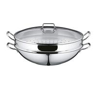 Wok 4 Piezas Macao de WMF - Set Completo de Acero Inoxidable con Vaporera, Tapa de Cristal y Rejilla para Cocinar Saludablemente