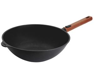 Wok Woll Eco Logic QXR: con mango de madera desmontable, diámetro de 30 cm, altura de 10 cm. Apto para todos los tipos de cocinas, incluyendo inducción