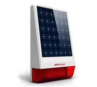 Wolf-Guard JD-W06 Sirena Inalámbrica, 433MHz Exterior Flash LED Solar Estroboscópica como Elemento Disuasorio Adicional, 110db Sirena en Vivo, 12"X7.5", Impermeable