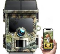 WOLFANG Cámara de Caza Solar 4K 30fps 68MP, WiFi Bluetooth Camara Fototrampeo con Visión Nocturna, Disparo de 0.1 s, IP66 Impermeable, Camara Caza para Monitoreo de Vida Silvestre