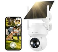 WOLFANG Cámara de Seguridad Solar 1080P para Exteriores, cámara WiFi PTZ de 360° (Solo 2.4G), detección de Movimiento PIR, visión Nocturna a Color, Audio bidireccional, IP65, Funciona con Alexa y