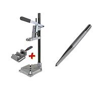 Wolfcraft 3406301 Soporte De Taladro Con Columna Redonda + Mordaza De Regalo, 160 X 230 X 500 Mm Pack 1 + 7980010 7980010-1 Punzón Cromado, Para Marcar El Punto De Taladro, Plata, 8 X 125 Mm