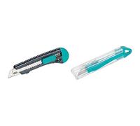 Wolfcraft 4146000 Cúter de cuchillas separables estándar con guía de acero inoxidable y cuchilla de 18 mm plata/negro + 4135000 4135000-1 cúter de Seguridad de plástico retráctil Incl