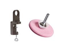 Wolfcraft 4802000 - Soporte Para Taladros De Plástico Para Taladro Ø 43 Mm, Reversible + 2140000 - Muela Para Afilar, Cuchillos Y Tijeras Portaútil 6 Mm Ø 60 Mm