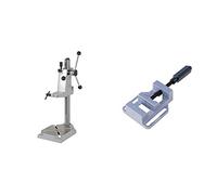 Wolfcraft 5027000Soporte de taladro Ø 43 mm, altura 570 mm + 3412099Mordaza para taladro, ancho de boca 68 mm, ancho de sujeción hasta 65 mm, plateado
