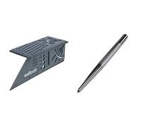 Wolfcraft 5208000 - Escuadra (Regla) 3D + 7980010 punzón Cromado, para marcar el Punto de Taladro Pack 1, plata, 8 x 125 mm