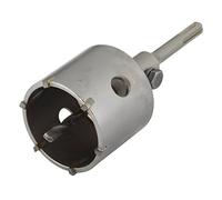 wolfcraft Corona de perforación con broca de carburo y adaptador SDS-Plus - Para el montaje de tomas de corriente empotradas en hormigón, paredes de ladrillo y piedra; profundidad de corte: 46 mm