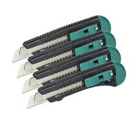 wolfcraft Cúter de cuchillas separables estándar de 18 mm I 4146000 I Cúter de plástico con guía metálica (Paquete de 4)