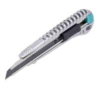 wolfcraft Cúter de cuchillas separables metálico de 9 mm con cuchilla negra "Profi-Sharp" I 4305000 I Para cortar con precisión cartón, láminas de plástico y papel