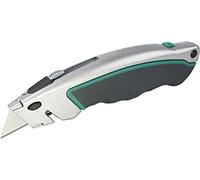 wolfcraft Cúter de cuchillas trapezoidales de cambio rápido con cuchilla retráctil I 4131000 I Cúter de cuchillas trapezoidales para tareas exigentes