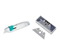 Wolfcraft Cúter de Seguridad de Metal Con Cuchilla Trapezoidal y Función de Seguridad - Incluye 5 Cuchillas Trapezoidales 0,50x52mm
