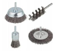 Wolfcraft Juego de cepillos de alambre de acero 2133000 para taladro, 4 piezas