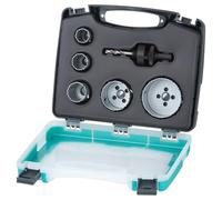 wolfcraft Juego de Coronas para Madera, Metal y Pladur, 6 Piezas Ø 25-68 mm | Sierra de corona bi-metal para instalaciones eléctricas y sanitarias con profundidad de corte de 40 mm y estuche 5493000