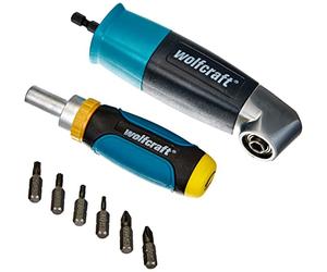 wolfcraft Kit de destornillador para cajones, 8 piezas I 1001000 I Juego para taladrar y atornillar en zonas de difícil acceso