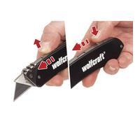wolfcraft Navaja para ocio de aluminio con cuchilla retráctil I 4124000 I Cúter de cuchillas trapezoidales ligera de viaje
