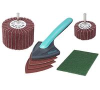 wolfcraft Set de Tratamiento para Madera y Restauración de Muebles | Kit con copa de tela no tejida, lijadora de esquinas, hojas adhesivas y fieltro para pulir exteriores. 5642000