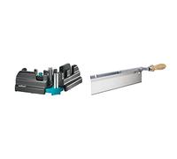 wolfcraft Soporte de ajuste y corte, 6948000, Producto 2 en 1 para rodapiés exactos + Sierra de mano con mango acodado, 6925000, Para serrado próximo al suelo