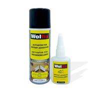 Wolfix Pegamento instantáneo de 50 g con activador, 200 ml, spray para reparaciones universales con alta fuerza adhesiva, juego de pegamento universal de cianoacrilato extra fuerte profesional