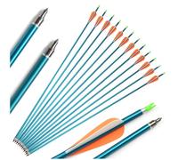 wolfman Flechas de Aluminio rigidez 300/500, Plumas Naturales y Puntas roscadas para Caza Exterior, compatibles con Arco Compuesto y Arco recurvo (24, Azul)