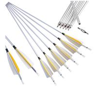 wolfman Flechas de Aluminio rigidez 300/500, Plumas Naturales y Puntas roscadas para Caza Exterior, compatibles con Arco Compuesto y Arco recurvo (24, Blanco y Amarillo)