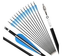 wolfman Flechas de Aluminio rigidez 300/500, Plumas Naturales y Puntas roscadas para Caza Exterior, compatibles con Arco Compuesto y Arco recurvo (12, Negro)