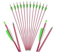 wolfman Flechas de Aluminio rigidez 300/500, Plumas Naturales y Puntas roscadas para Caza Exterior, compatibles con Arco Compuesto y Arco recurvo (6, Rojo)