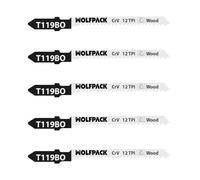 WOLFPACK LINEA PROFESIONAL Hojas Sierra Calar Para Madera Corte Fino 5 Piezas. Hoja Cromo Vanadio 58. Vastago T Universal