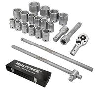 WOLFPACK LINEA PROFESIONAL Juego Llaves De Vaso de Acero Cromo Vanadio con 21 Piezas 3/4" Plus Con Maletin.