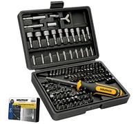WOLFPACK LINEA PROFESIONAL Juego Puntas con Destornillador 1/4" 122 Pzs. Con Apadtador. Cromo Vanadio, Kit Llave Combinada, Kit Carraca,