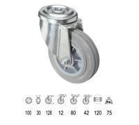 Wolfpack linea profesional rueda industrial goma gris pasante