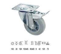 Wolfpack linea profesional rueda industrial goma gris placa con freno