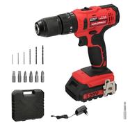 Taladro atornillador Wolfpack de 20 V. Con 2 velocidades y percusión. Batería de 2 Ah. Par de apriete de 35 Nm.
