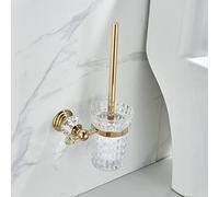 WOLIBEER Soporte para escobilla de Inodoro de Cristal, Mango de Cepillo Dorado Pulido con Cabezal de Cepillo reemplazable, Juego de Limpieza de baño de Acero Inoxidable montado en la Pared
