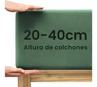 Wolkenfeld Sábana Ajustable para Cama Boxspring 180x200cm hasta 200x220cm - hasta 40cm de Altura de colchón - Sábana de algodón Premium 180x200 180x220 200x200 para Camas Boxspring - Verde Bosque