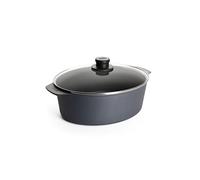Woll Diamond Lite - Cacerola de hierro fundido con tapa de cristal (inductiva, 31 x 26 cm, 11 cm de alto, 6 litros, apta para todo tipo de fuegos, aluminio fundido, apto para horno, antracita