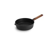 Woll Eco Logic QXR - Sartén de hierro fundido (inductiva, diámetro de 24 cm, 7 cm de alto, con mango de madera sostenible extraíble, apta para todo tipo de cocinas, sin PFAS, revestimiento