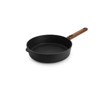 Woll Eco Logic QXR - Sartén de hierro fundido (inductiva, diámetro de 28 cm, 7 cm de alto, con mango de madera sostenible extraíble, apta para todo tipo de cocinas, sin PFAS, revestimiento