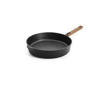 Woll Eco Logic QXR - Sartén de hierro fundido (inductiva, diámetro de 32 cm, 7 cm de alto, con mango de madera sostenible extraíble, apta para todo tipo de cocinas, sin PFAS, revestimiento