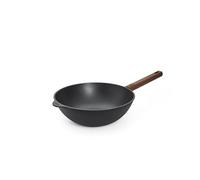 Woll Eco Logic QXR - Sartén para wok y agitador (inductiva, diámetro de 28 cm, 10 cm de alto, con mango de madera sostenible fijo, apta para todo tipo de cocinas, sin PFAS, aluminio fundido, apto para
