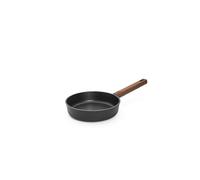 Woll Eco Logic QXR - Sartén plana de hierro fundido (inductiva, diámetro de 20 cm, 5 cm de alto, con mango de madera firme sostenible, apta para todo tipo de cocinas, sin PFAS, revestimiento