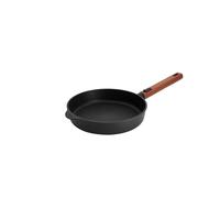 Woll Eco Logic QXR - Sartén plana de hierro fundido (inductiva, diámetro de 24 cm, 5 cm de alto, con mango de madera sostenible extraíble, apta para todo tipo de cocinas, sin PFAS, revestimiento